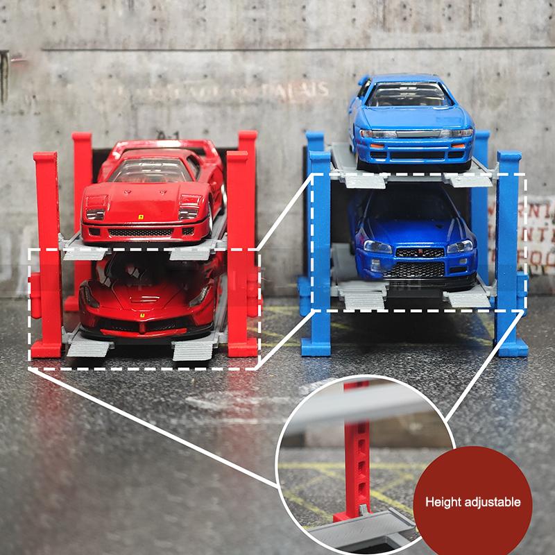3D Printed Double-Layer Parking Rack Display Stand for 1:64 Scale Diecast Model Cars Diorama Accessory