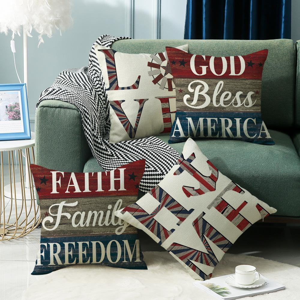 New Independence Day Pillow Text Printed Cushion Cushion Linen Pillow Case Home Decoration
