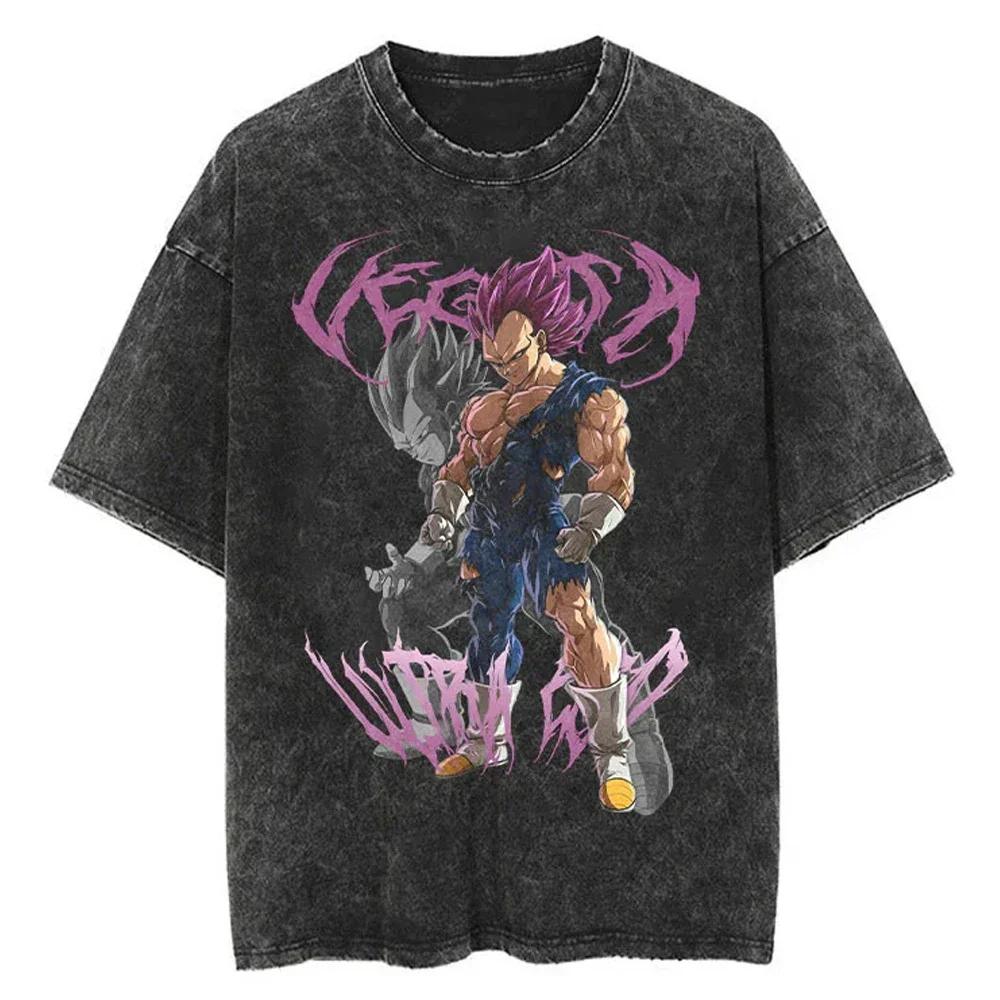 Hip Hop Streetwear Men Washed T-Shirt Dragon Ball Anime Graphic Oversized T Shirt Summer Short Sleeve Cotton Tshirt Vintage Tops