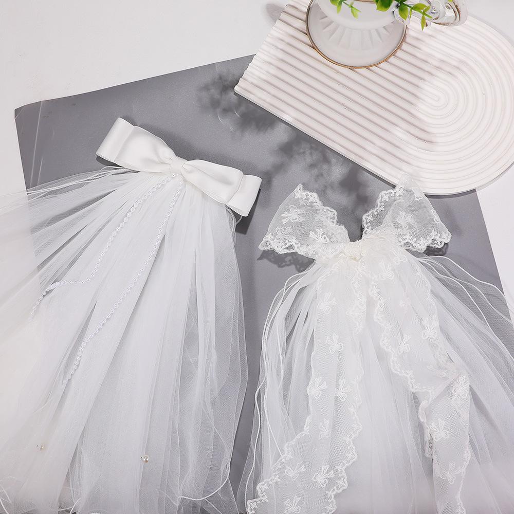 WTEMPO White Bridal Veil Registration Photo Props Wedding Bow Headwear Engagement Proposal Confession Fluffy Veil