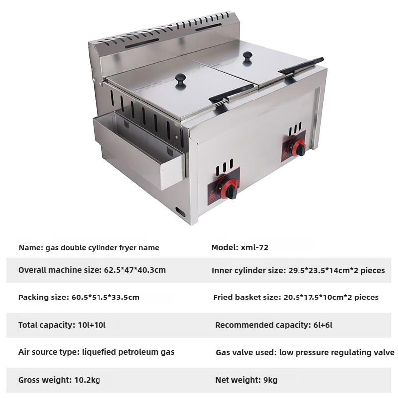 

Commercial Gas Frying Machine Large Capacity Double Cylinder Deep Fryer French Fryer Stall Fried Chicken Stove