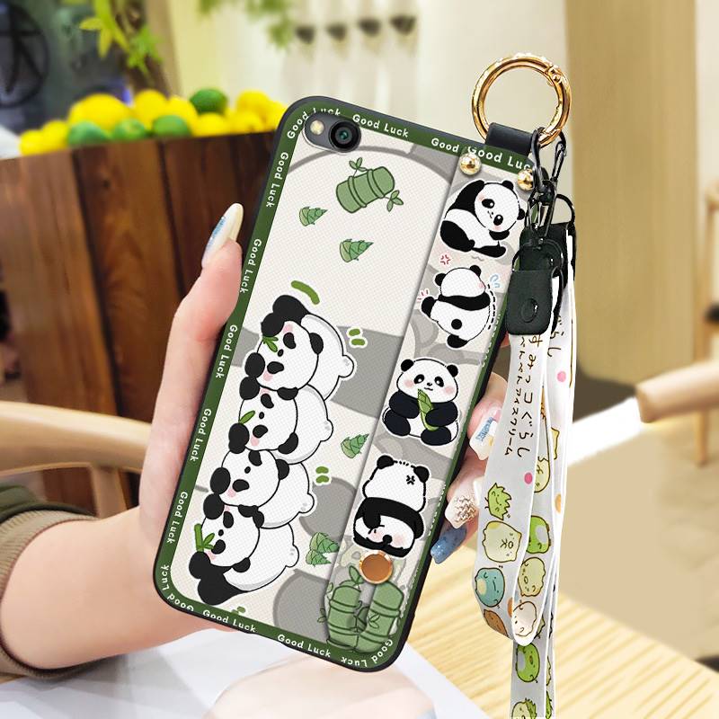 Durable Panda Phone Case For Xiaomi Redmi GO Anti-dust Cute Anti-knock Protective Lanyard Wristband Cartoon Phone Holder