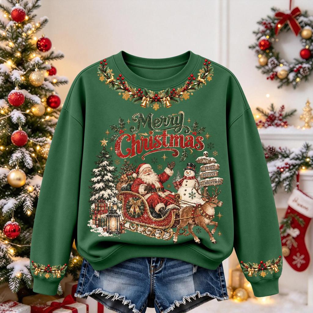 Women's Christmas Print Long Sleeve Top Casual Fall Winter Blouse for Holiday and Everyday Wear