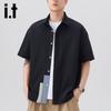 Izzueit Men's American Retro Ice Silk Quick-Dry Short-Sleeve Shirt