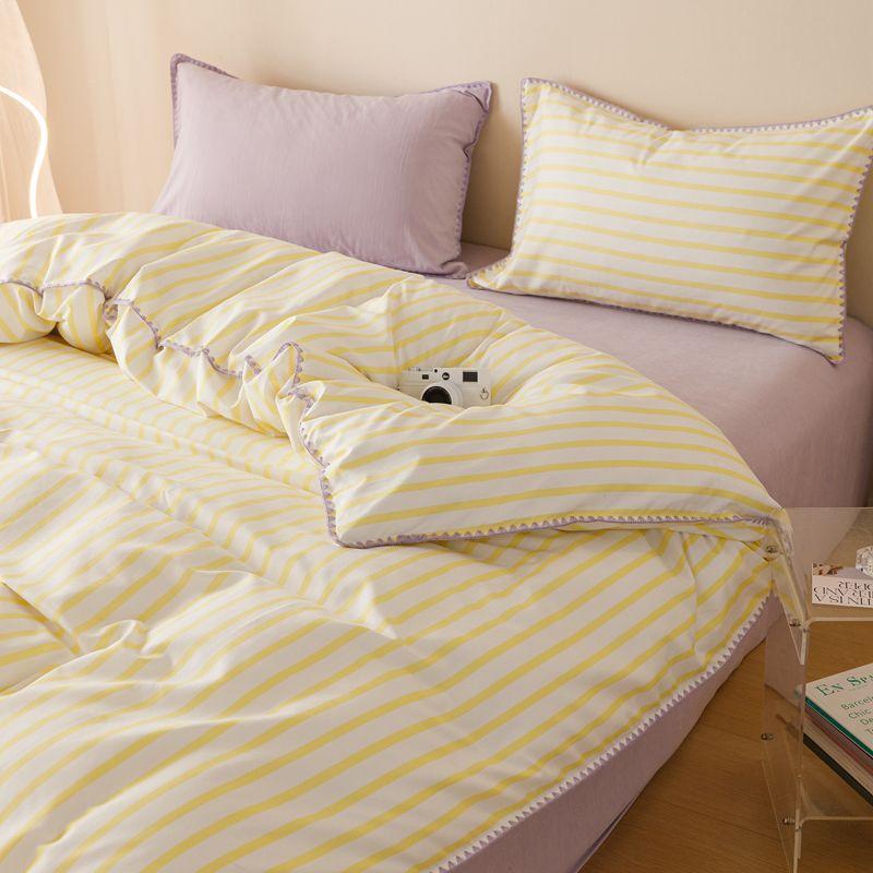 Striped Contrasting Color Student Dormitory Bed Solid Color Four Piece Set