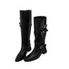 Khaki High Heel Suede Pile Medium Boots Women's Boots 2025 Fall Winter Western Skinny Long Knight Boots
