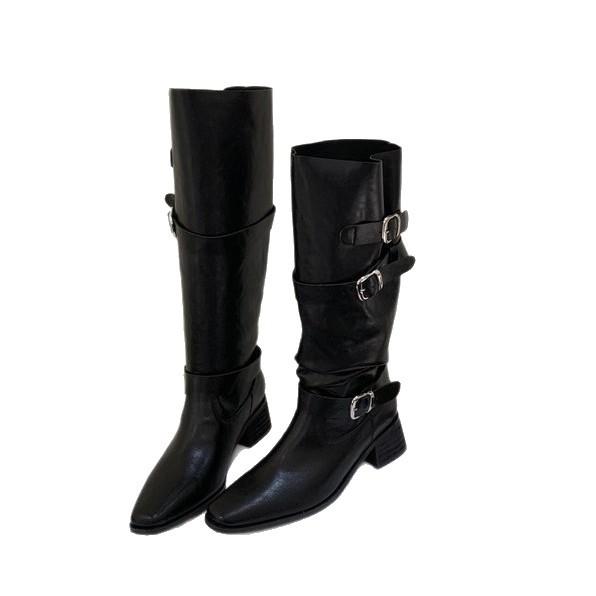 Khaki High Heel Suede Pile Medium Boots Women's Boots 2025 Fall Winter Western Skinny Long Knight Boots