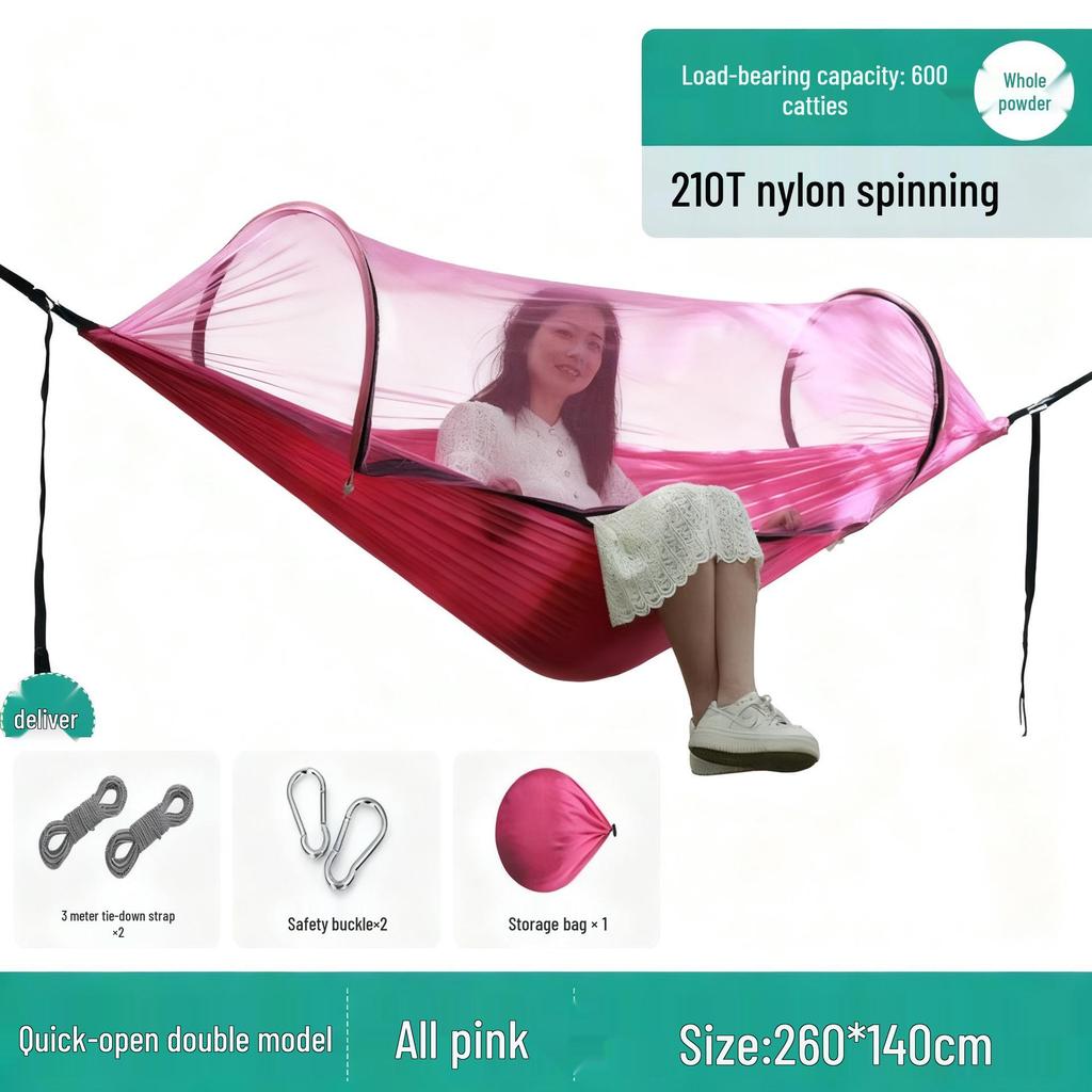 Automatic Quick-Open Mosquito-Proof Hammock with Parachute Cloth for Outdoor Camping (Single/Double)