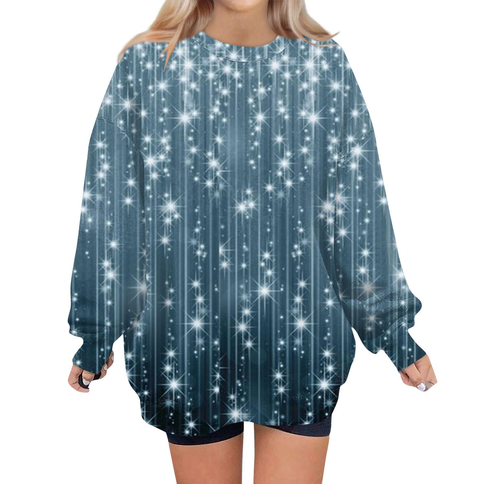 Женский свитер с круглым вырезом и длинными рукавами с рождественским принтом худи L синий 1683₽