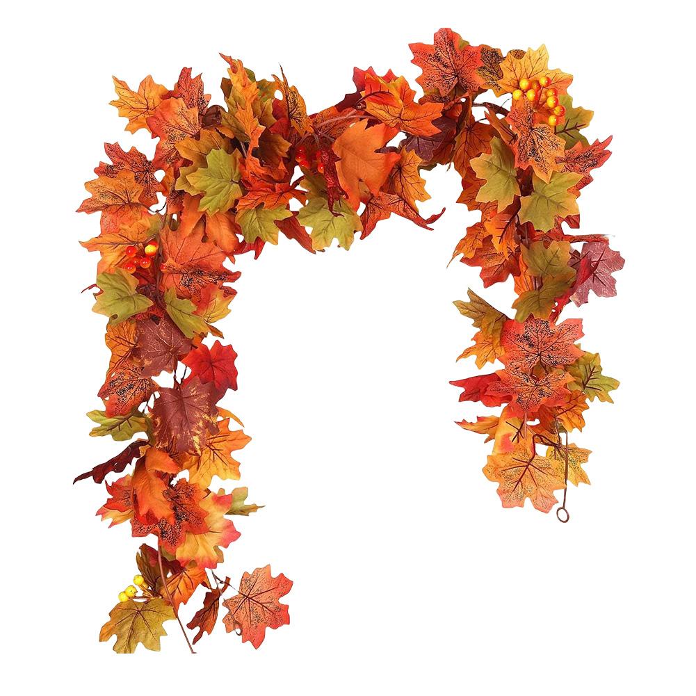 Artificial Maple Leaf Garland Fake Autumn Leaves Garland Hanging Plant Wedding Thanksgiving Dinner Party Fireplace Decor