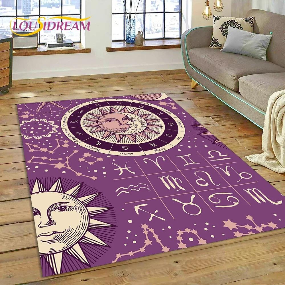 Mystic Tarot Sun Moon Mandala Area Rug – Spiritual Art Carpet for Bedroom or Living Room – Non-Slip Magic Floor Mat, Home Decor