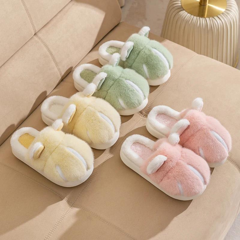 Fashion Platform Fluffy Slippers Women House Flats Cute Cartoon Designer Luxury Winter Shoes Girls Fashion Plush Casual Footwear Elegant