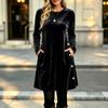 Women's Fashion Color Velvet Button Front Long Sleeve Dress with Loose Fit
