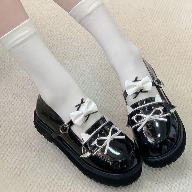 Original Lolita Shoes Cute Girl Single Shoes Jk Flat-bottomed Shaoluo Bow Japanese Small Leather Shoes