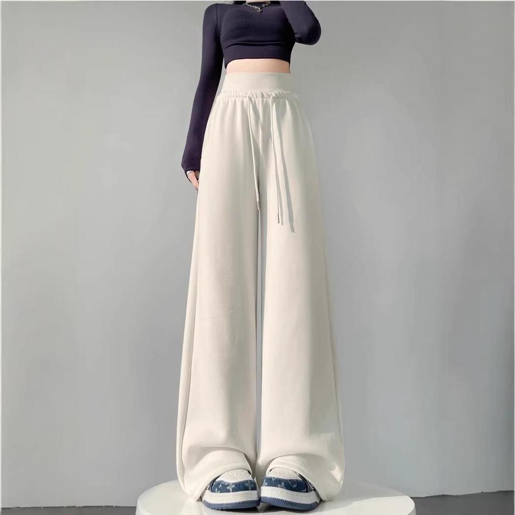 Women's American-Style Wide-Leg High Waist Sweatpants: Tummy Control, Loose Fit, Casual, Floor-Length for Spring & Autumn