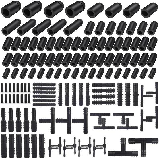 115PCS Nylon Vacuum Connectors, 63 PCS Assorted Vacuum Plugs Hose End Caps Assortment Kit, Black