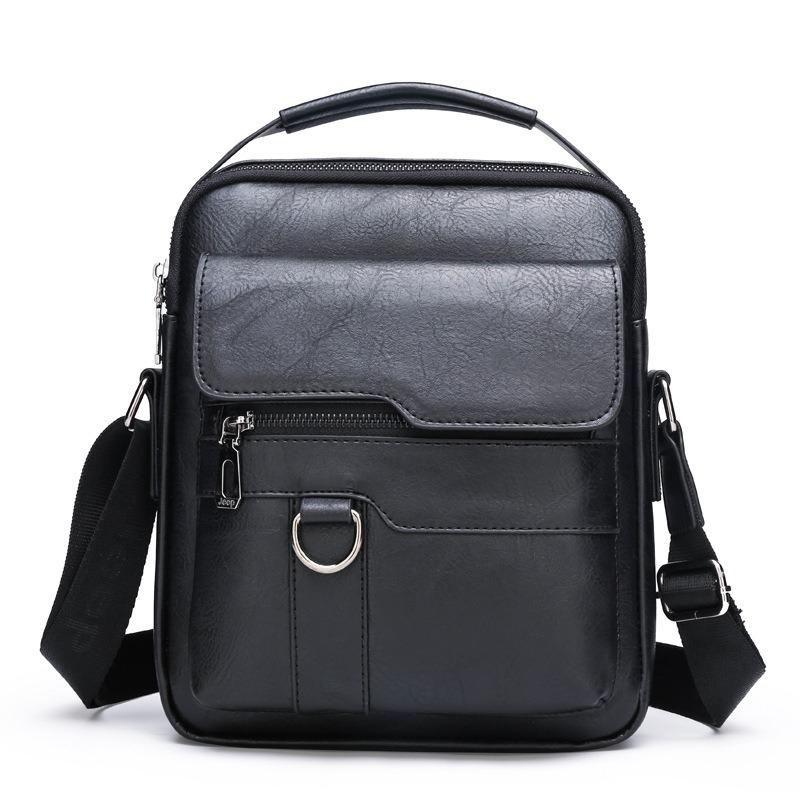 New men s shoulder bag business casual vertical messenger bag PU soft leather handbag small square bag travel backpack