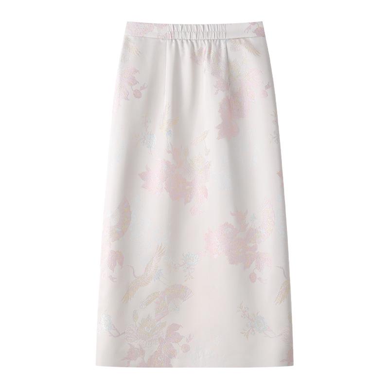 

2025 Pink Embroidered High-Waist Midi Skirt - New Slimming Chinese Style L синий