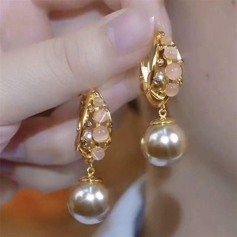 Fashionable Champagne Color Pearl Earrings for Women, Exquisite and Versatile, High-end, Light Luxury Earrings,