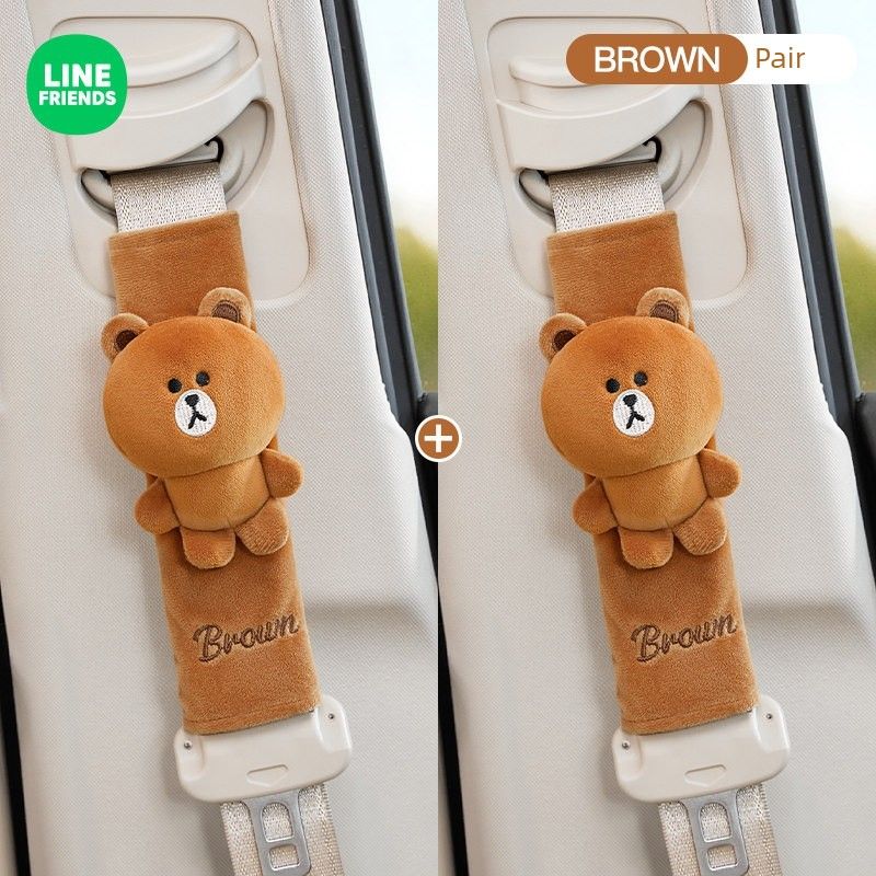 Brown Bear Car Seat Belt Cover Shoulder Pad Cute Cartoon High-End Seat Belt Protector Apple Decoration for Girls