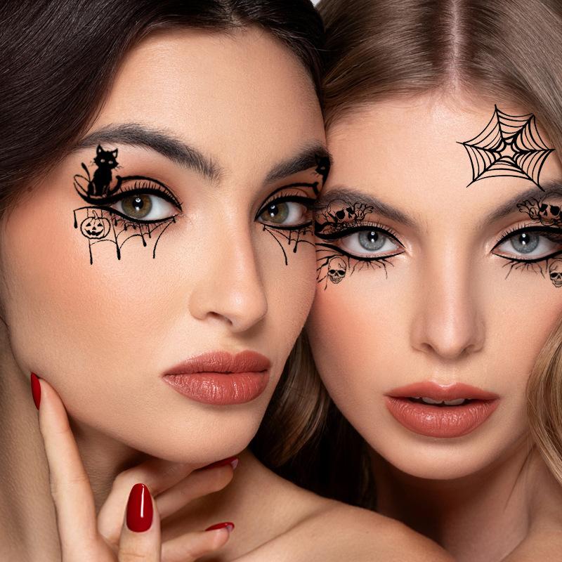 10Pairs Halloween Tattoo Stickers Black Temporary Tattoos Eye Corner Sticker For Halloween Makeup Realistic Face Tattoo Body