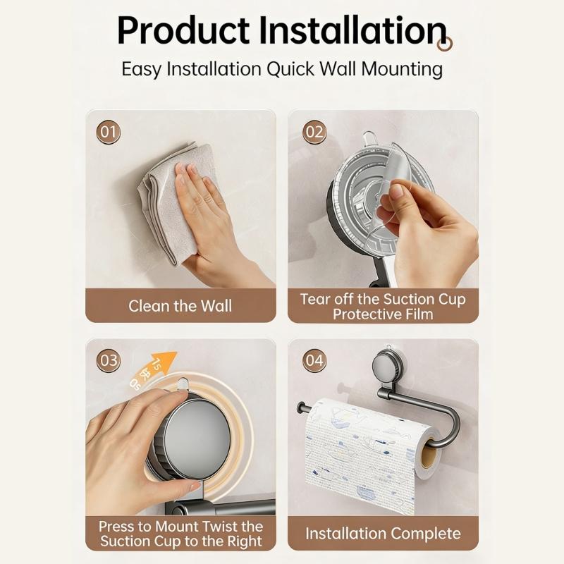 Versatile Suction Cup Mounted Rack For Holding Tissue Rolls Dishcloths And Small Utensils Kitchen Accessory