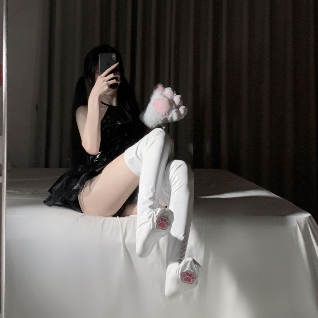 Fun Cute Two-Dimensional Glossy Long Tube Knee Socks Anime Cat Claw Cosplay Female Cat Lady