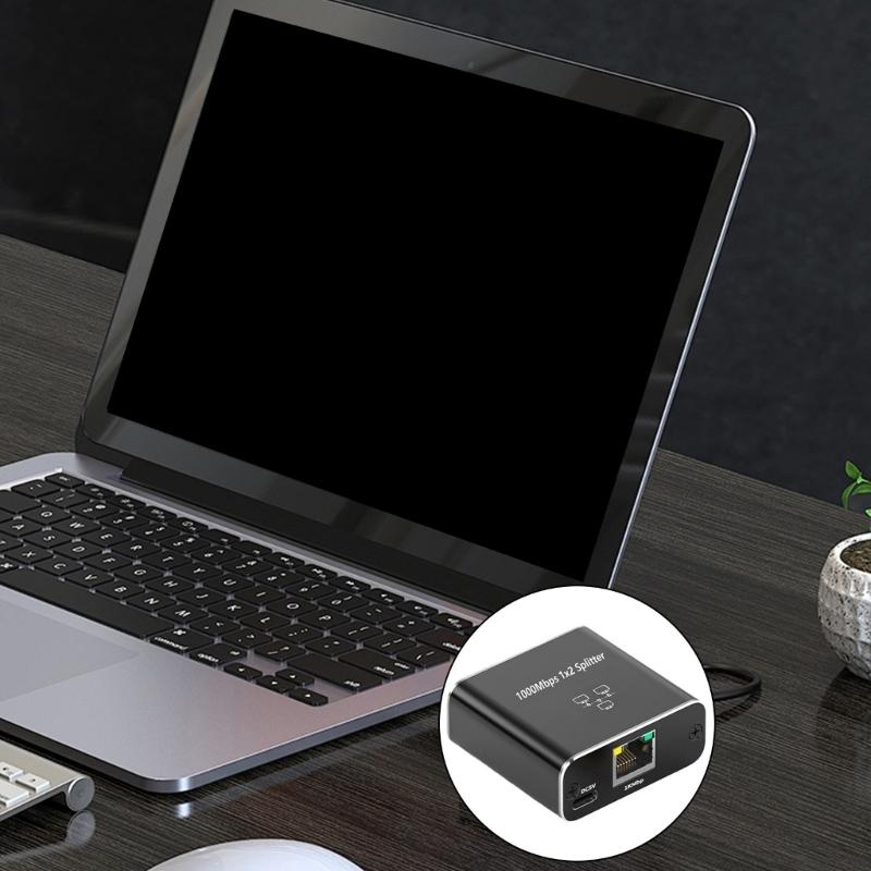 LAN Splitter 1 to 2 3 4 1000 Mbps Ethernet Splitter with Type C Power Cable Gigabit Switches for Computer, Hub, Routers