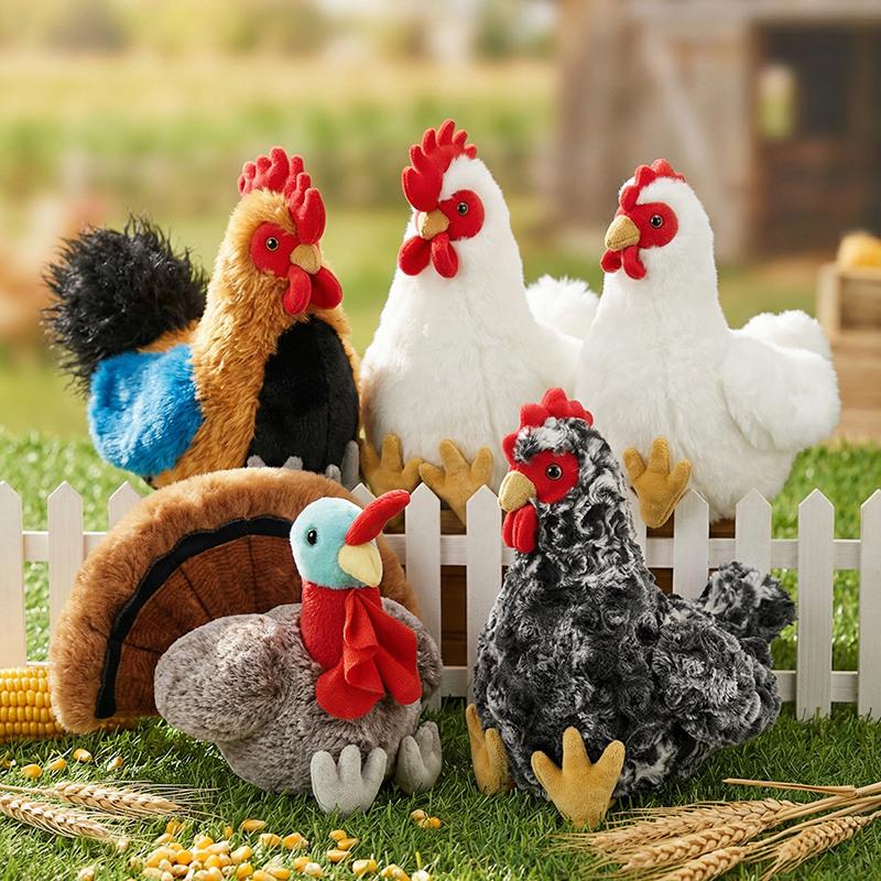 Simulation Hen Cock Plush Chicken Doll Stuffed Colorful Long Fur Stuffed Fatty Farmland Animal Plushie Decoration Men Present