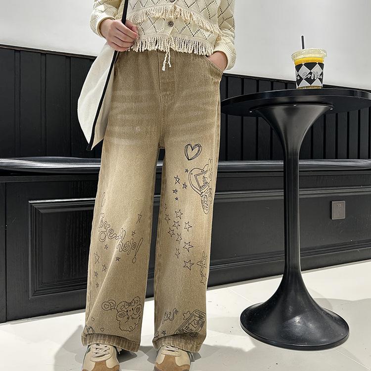 

Модные широкие джинсы для девочек - Коллекция весна/осень 2025 для подростков 140 cm хаки