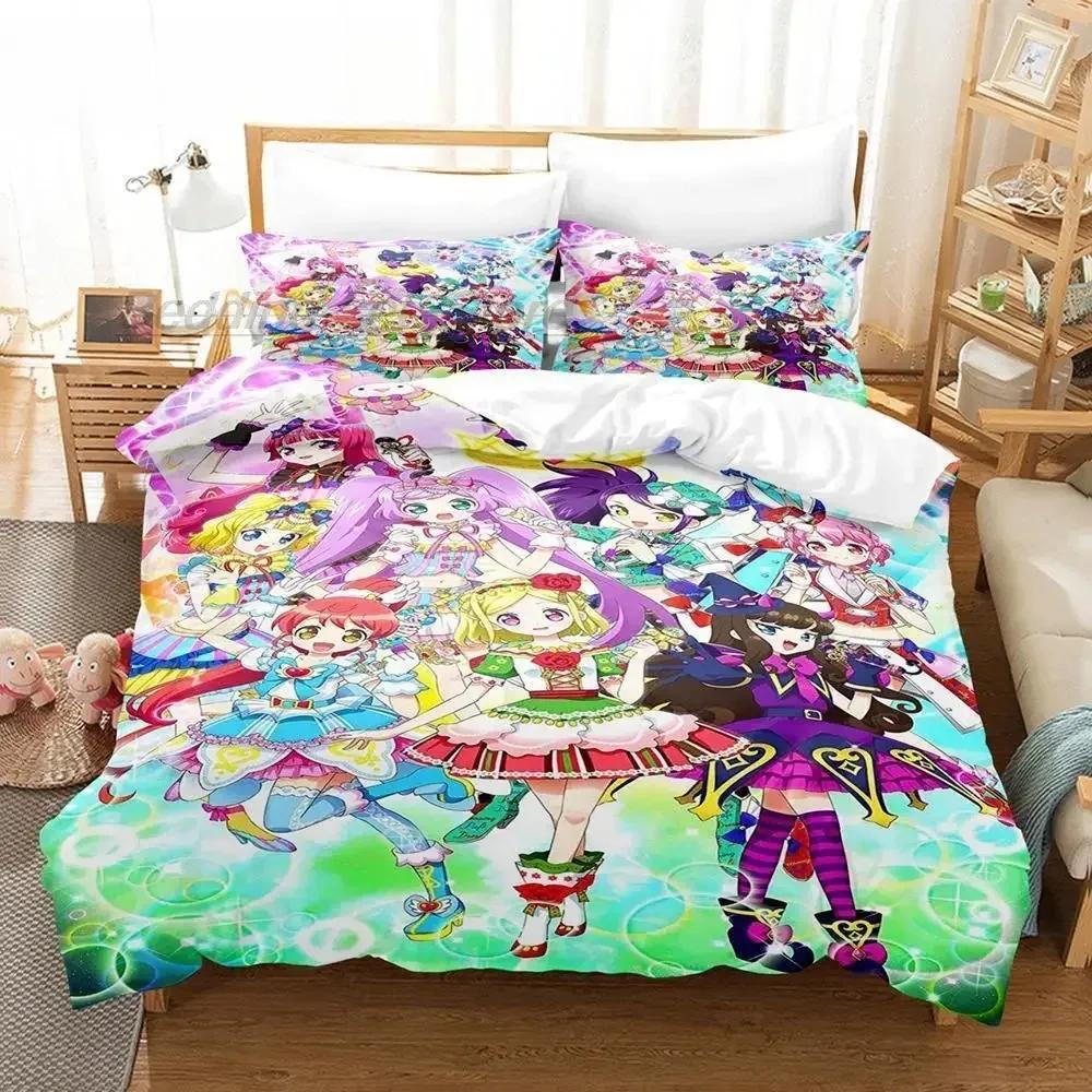 3D Kawaii Girls Idol Time Pripara Comfortable Duvet Quilt Cover Pillowcase Bedding Set Children Bedroom Decoration Home Textile
