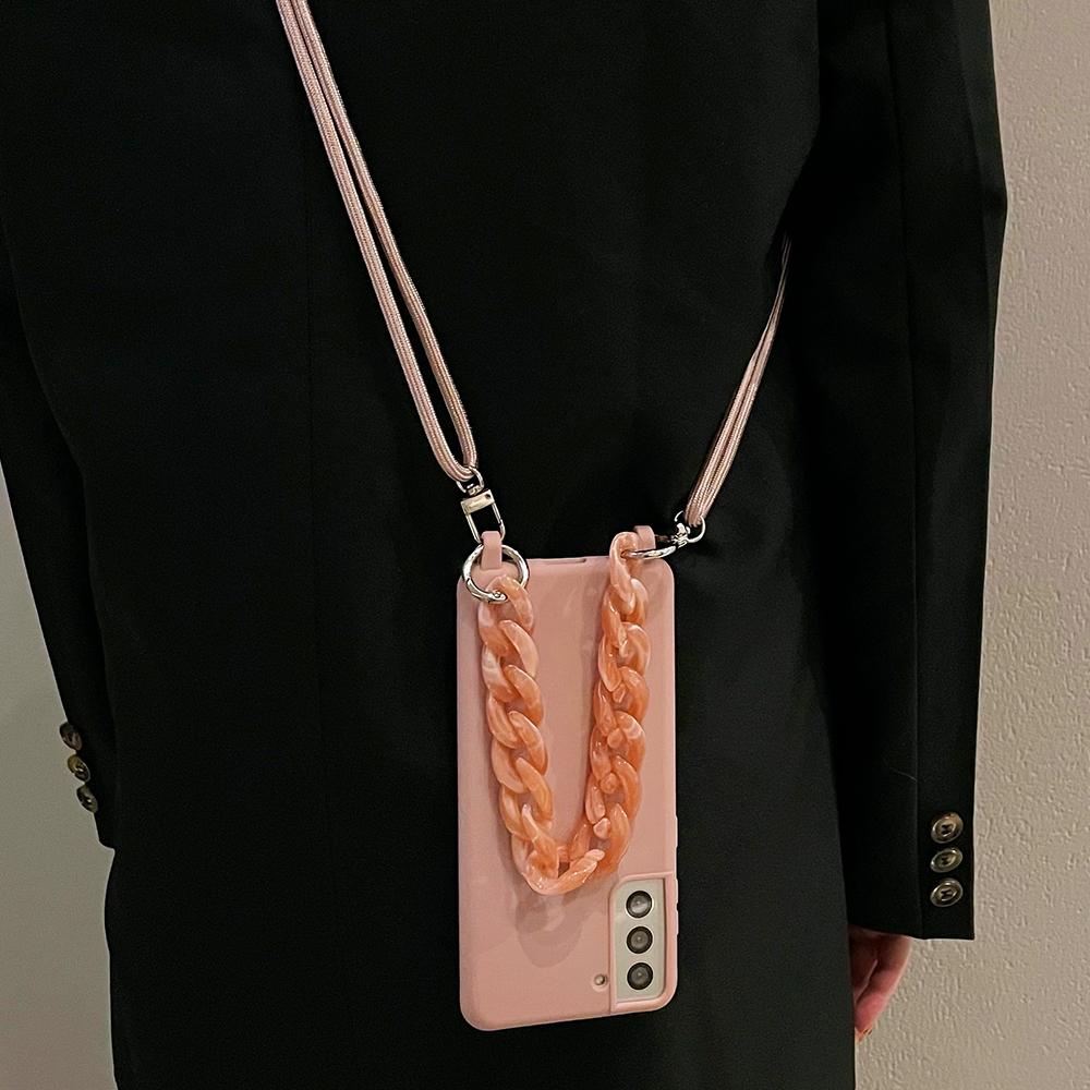 Crossbody Lanyard Acrylic Bracelet Silicone Soft Case For Samsung S24 Ultra S23 Plus S22 S21 Candy Necklace Shoulder Strap Cover