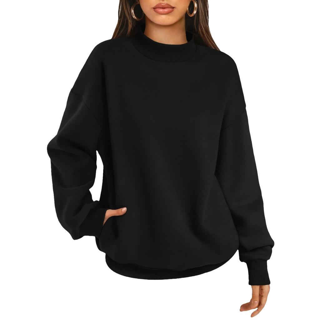 Damen Rollkragenpullover mit Taschen Langarm Freizeit Oberteil