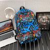 Schoolbag Backpack Men's 1 Trend Graffiti ins Large Capacity Fashion Printing Student Women's Backpack Waterproof and Wear-resistant White Ditch