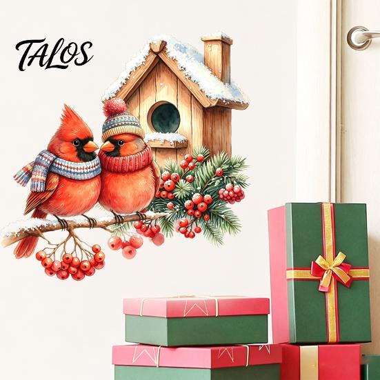 Creative Holiday Window Stickers Christmas Bird Wall Sticker, Watercolor PVC Decal, Waterproof Winter Decorative Decals Theme Cling for Glass