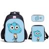 Set Tre Pezzi Stampa Animazione Gatto Blu Minimalista, Zaino Grande Capacità Riduce il Carico, Set Cartone Animato per Scuola dell'Infanzia e Scuola Primaria