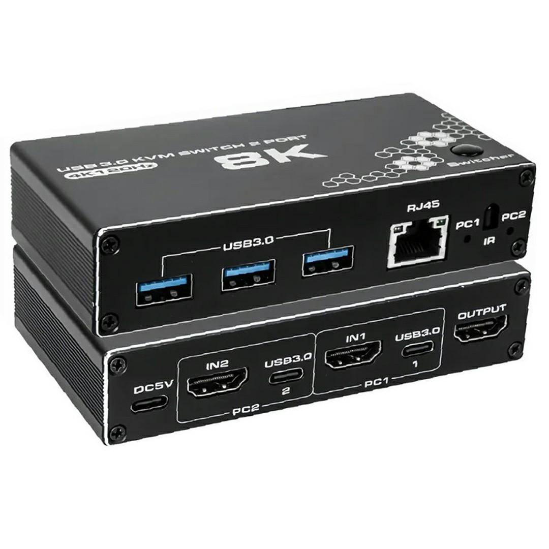 

K1 4K 120Hz HDMI 2.0b USB-C KVM Switch 2 Ports HDCP 2.3 RJ45 3 USB 3.0 Hubs Adapter As Shown A