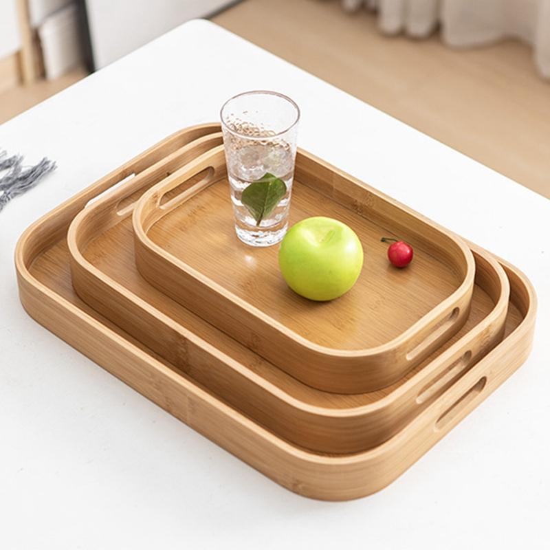 Bamboo Rectangle Serving Tray Wood Plate Tea Food Dishe Drink Platter Food Plate Dinner Beef Steak Fruit Snack Tray