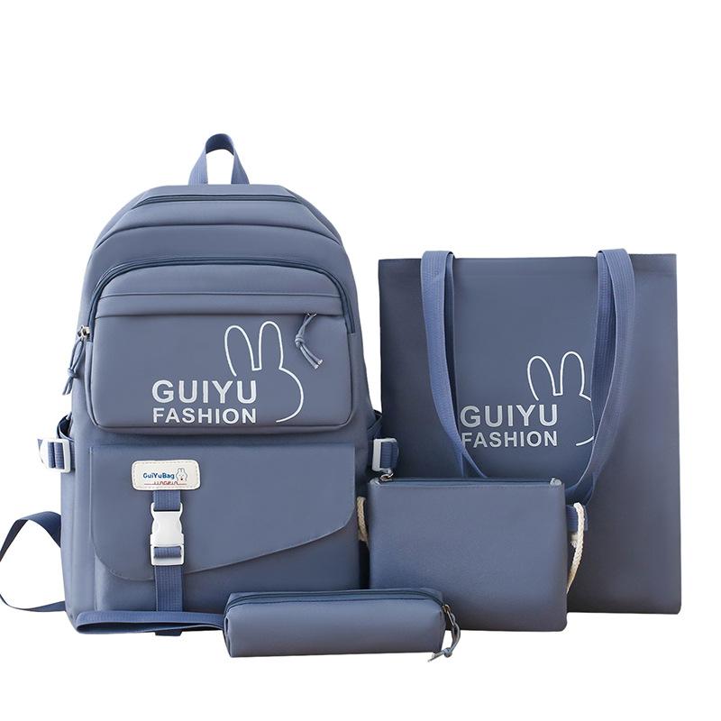 Rucksack-Set mit großem Fassungsvermögen, Schultasche, einfarbig, vierteiliger Rucksack für Damen