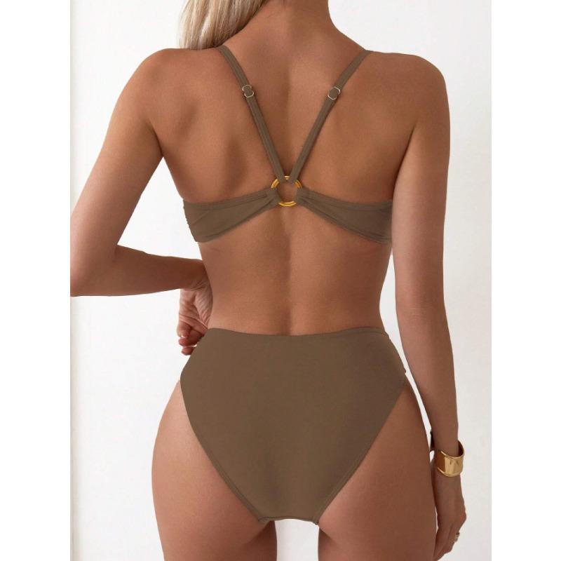 Women Solid Color Sexy Two Piece Bikini Swimsuit For Swimming Beach