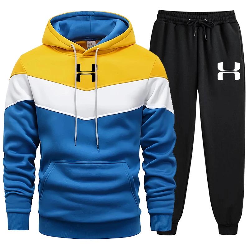 

2024 Autumn Winter Warm Mens Tracksuit Print Casual Versatile Tricolor Hooded Sweatshirts High Quality Sports Jogging Clothing 4XL