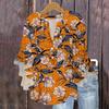 Women's Fashion Casual Button V-Neck Seven Sleeve Vintage Printed Shirt Top
