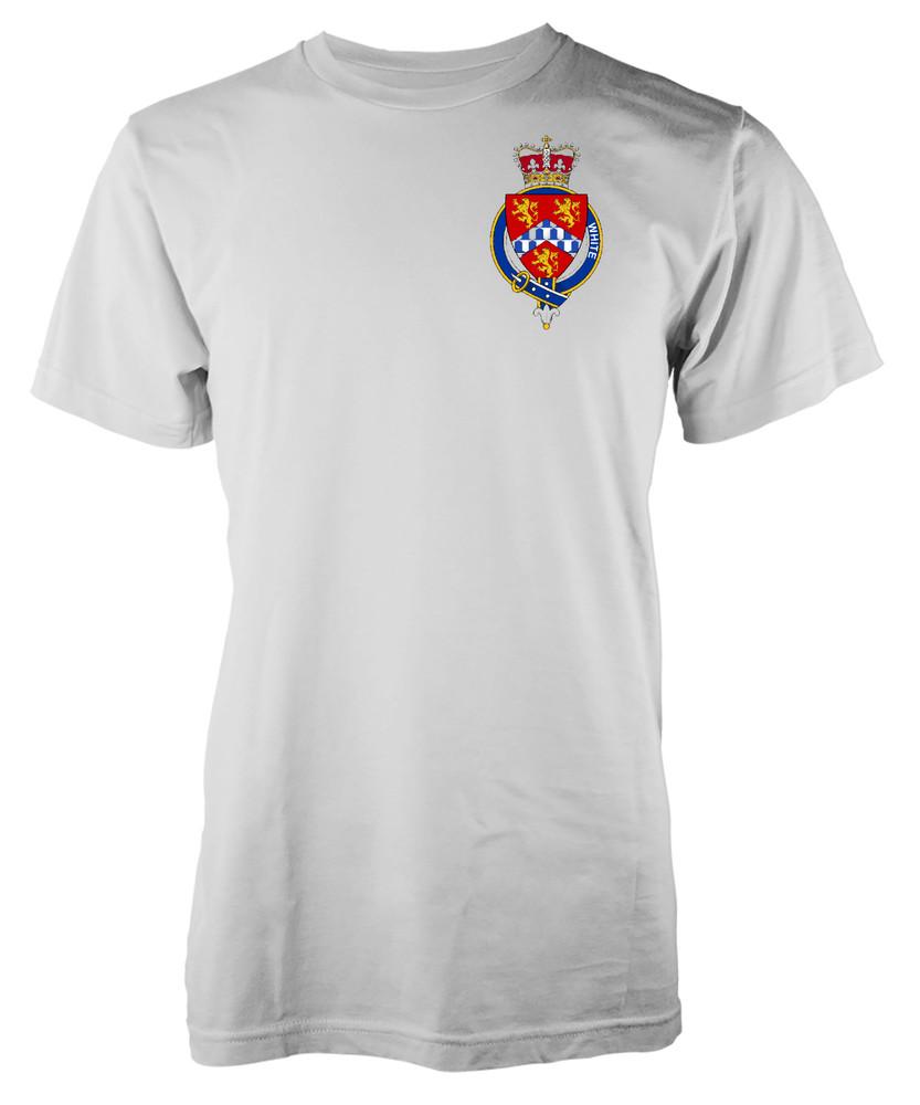 

Free Personalisation White Family Name T-Shirt Family Crest Badge Coat Of Arms 3XL