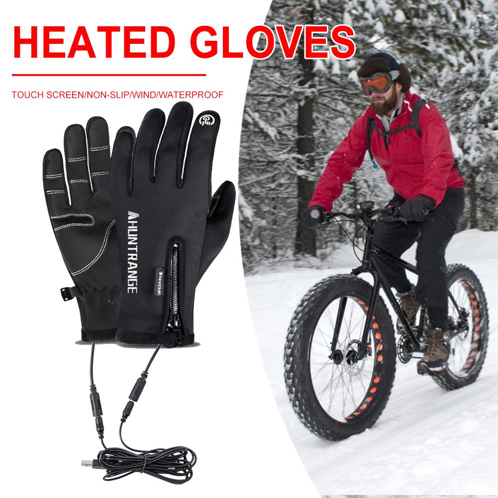 USB Heated Gloves Rechargeable Ski Eletric Thermal Heat Gloves Winter Warm Skiing Gloves for Snowboarding Mountaineering Riding