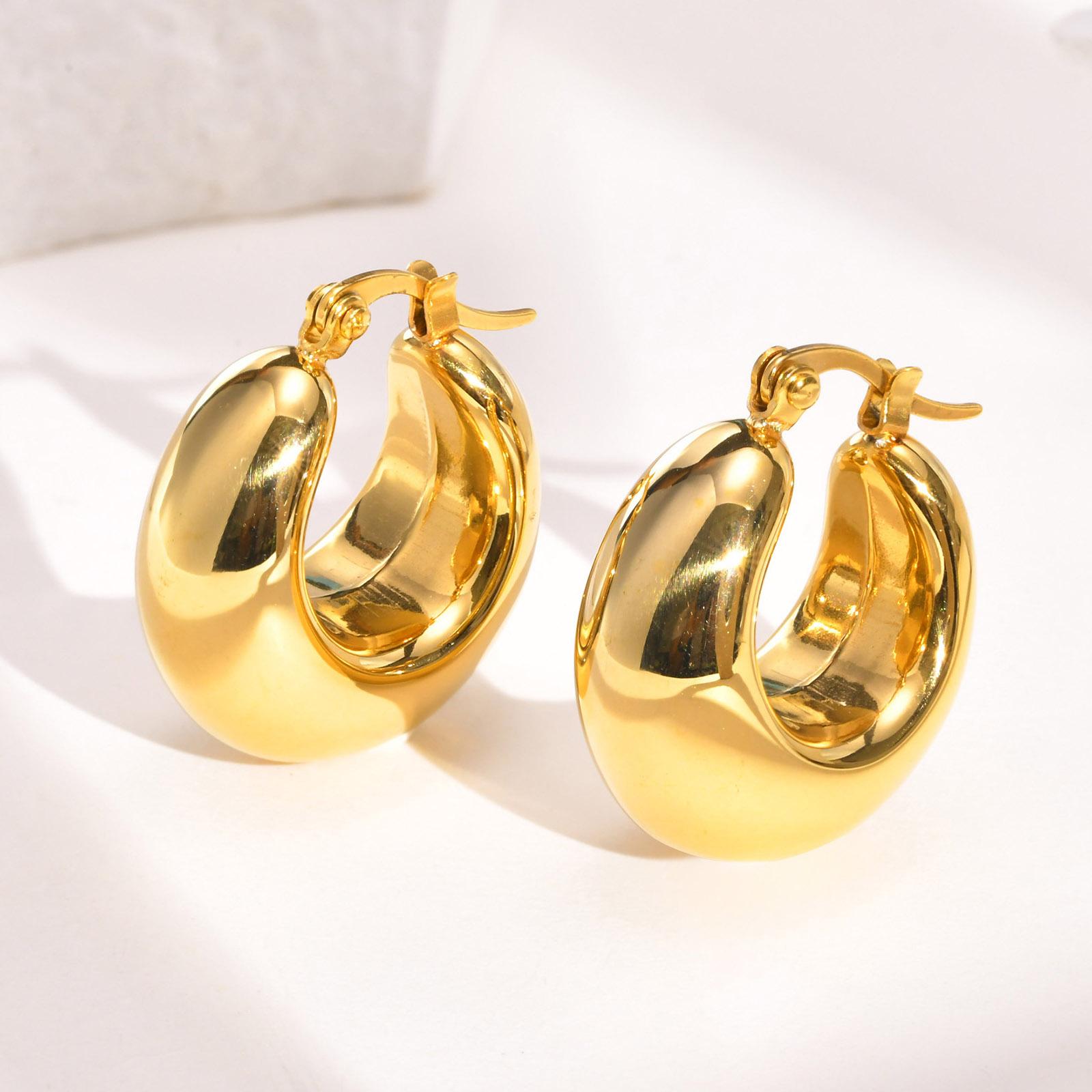 

SKU Trendy Chunky Stainless Steel Hoop Earrings for Women Girls Lady, Dainty Gold Color Half Hollow Round Circle Ear Jewelry
