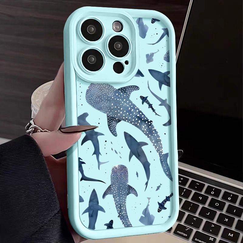 Für iPhone 16 Pro Max 16E 15 14 Pro 13 12 11 Hülle Schale Wal-Print Sturzsicher TPU Weich Linsenschutz Stoßfest Matt Handyhülle