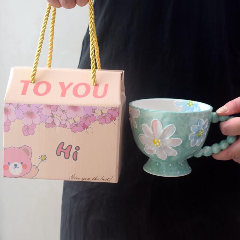 Peach Garden Underglaze Floral Ceramic Breakfast Mug