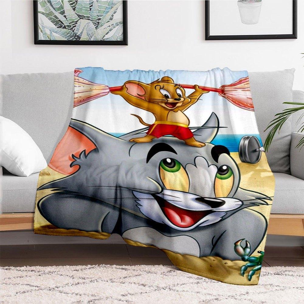 Tom and Jerry Beach Adventure Kids' T-ShirtBlanket Flannel Throw Blanket for Sofa, Bed, Travel, Camping, Office