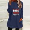 Damen Weihnachtsdruck Rundhals Locker Langarm Tasche Plüsch Hoodie