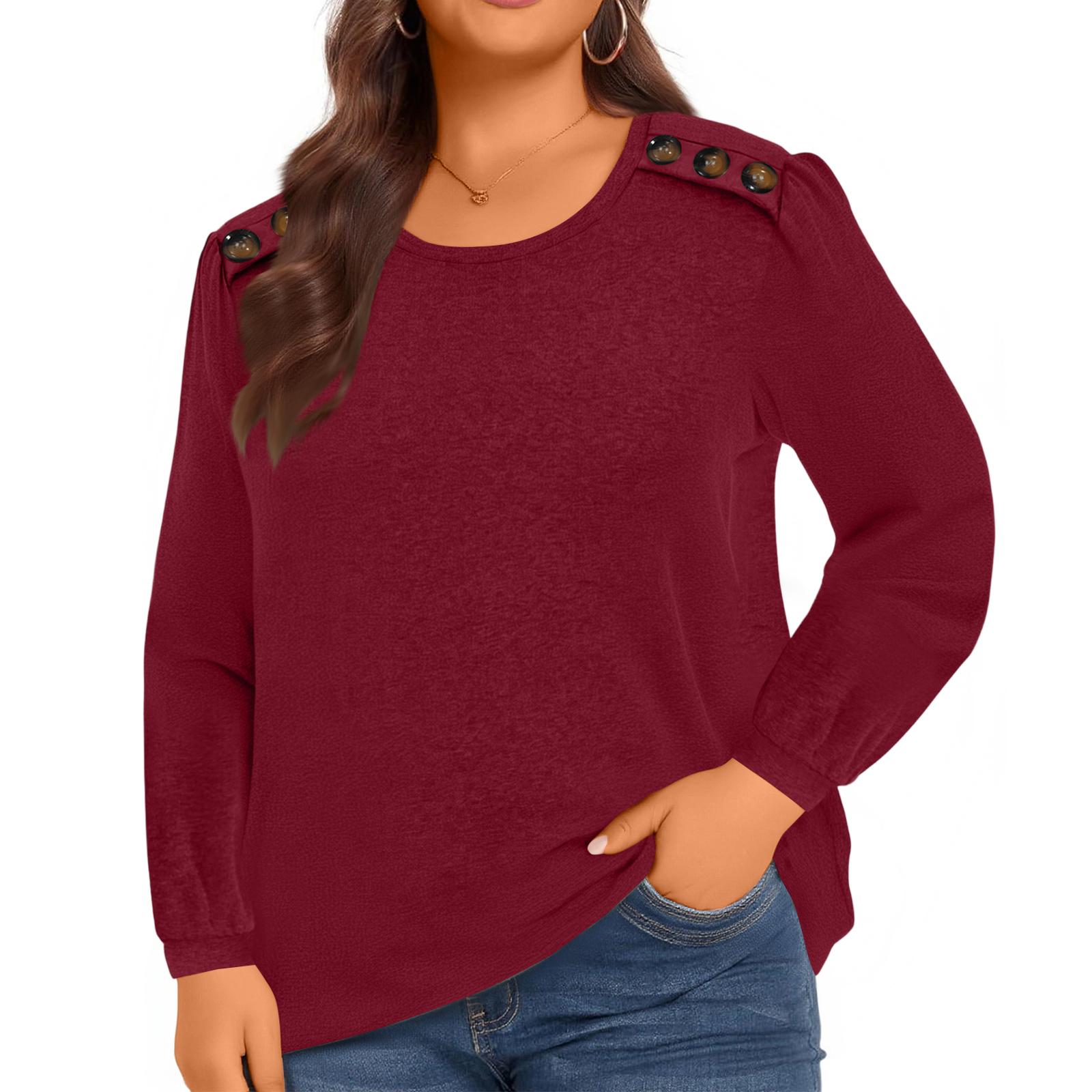 

Ladies Elegant Color Button Up Plus Size Women s Long Sleeved Top XXXXXL червоний